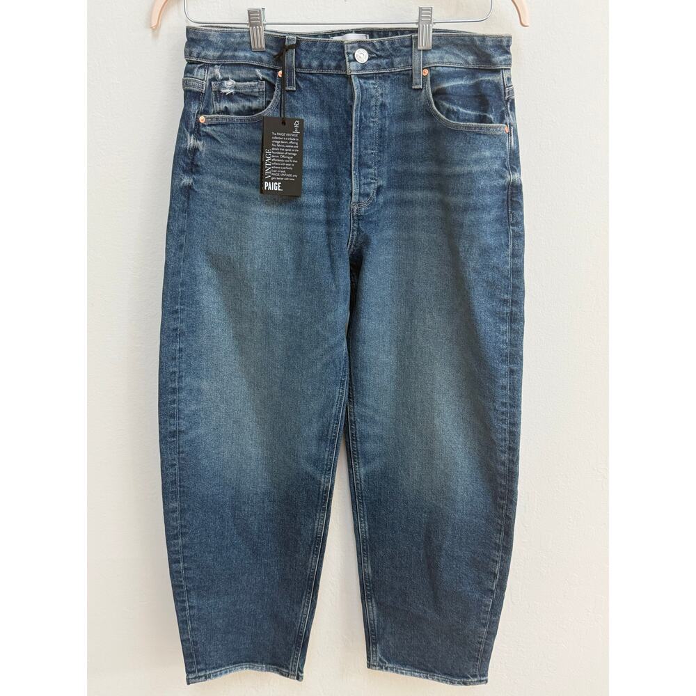 NWT Paige Alexis Barrel Leg Jeans Size 30 Lovejoy Distressed Button Fly Vintage - Picture 2 of 5